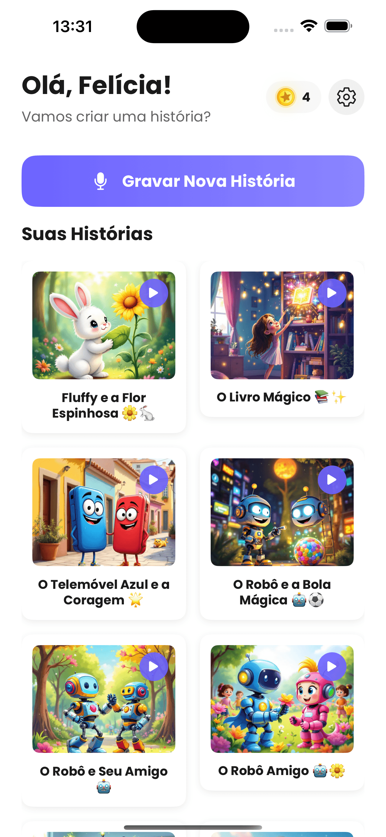 Felicia app home screen
